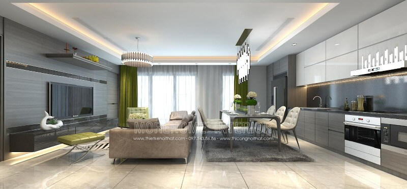 Sự kết hợp hoàn hảo giữa 2 gam màu xám và trắng, mẫu tủ bếp gỗ công nghiệp đã mang đến một không gian tràn đầy sang trọng và sinh động hơn bao giờ hết Thiết kế tủ bếp đẹp