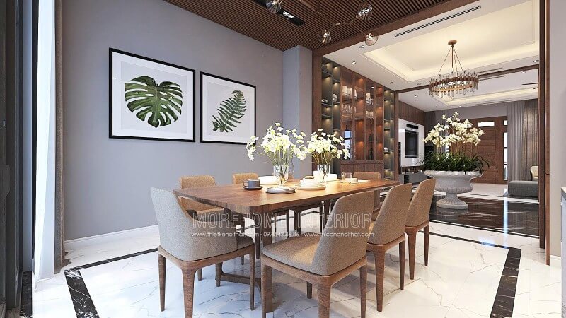 Bộ bàn ăn gỗ óc chó 8 ghế hiện đại đẹp cho chung cư, biệt thự, nhà phố. Thiết kế nội thất phòng ăn biệt thự