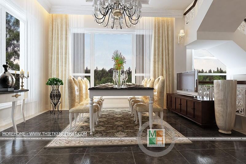 Thiết kế phòng ăn cao cấp với nội thất tân cổ điển sang trọng, đẳng cấp Thiết kế nội thất phòng ăn biệt thự