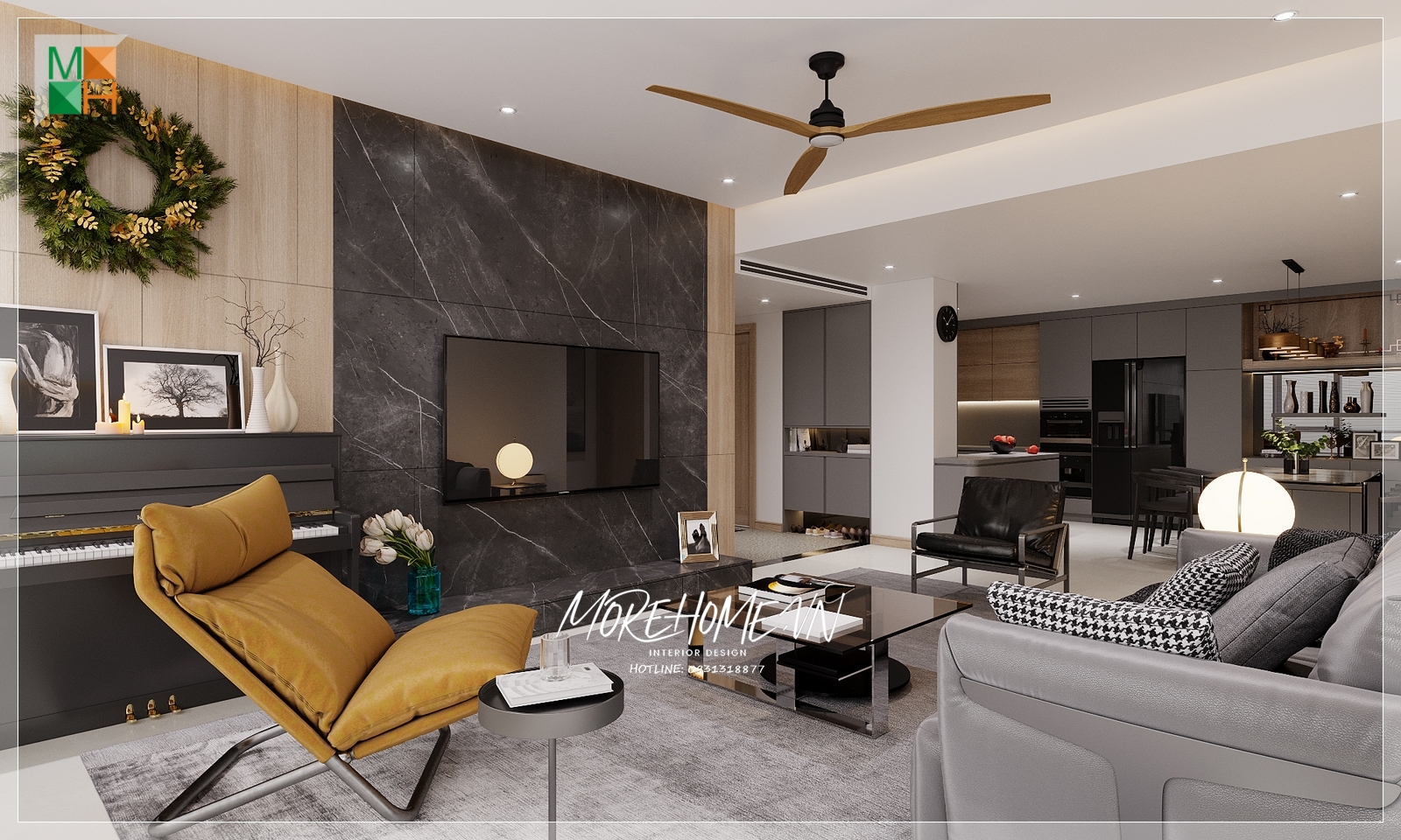 Bàn trà được đặt ở vị trí trung tâm mang đến sự thân thiện, lịch sự mỗi khi có khách đến chơi nhà.