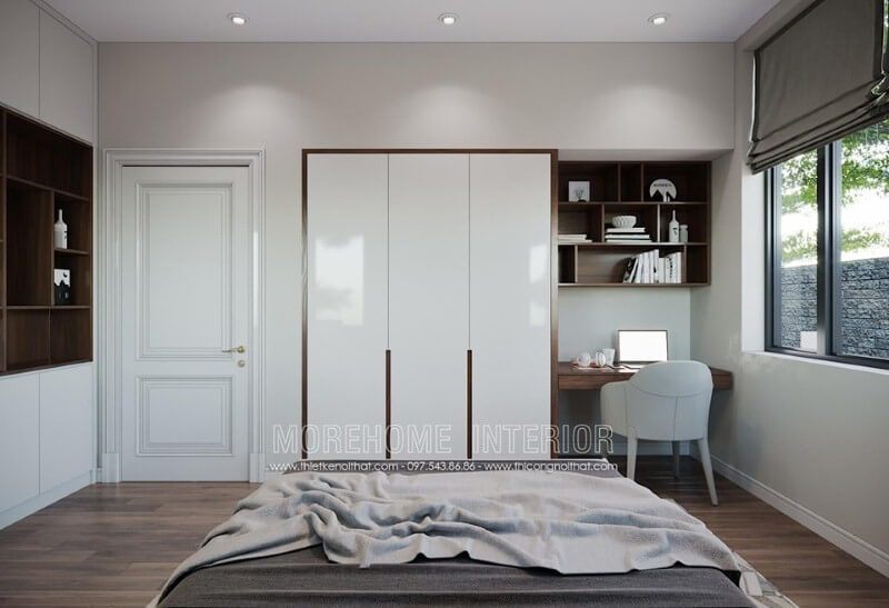 Mẫu tủ quần áo âm tường 3 buồng đẹp, hiện đại giúp phòng ngủ trở nên thông thoáng.