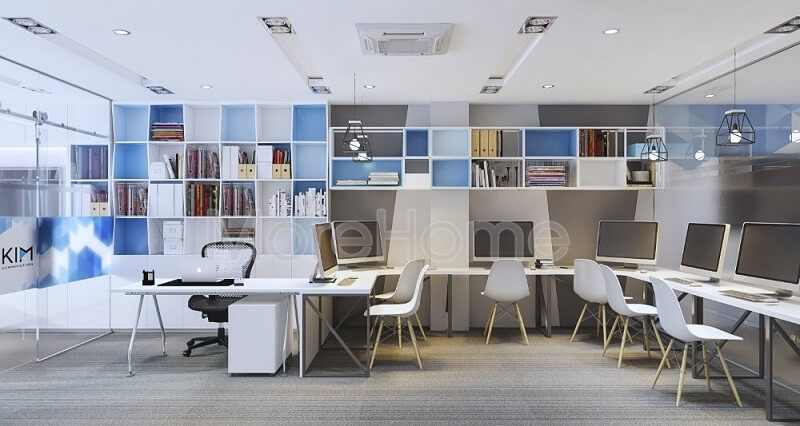 Mẫu thiết kế nội thất văn phòng Kim Communication quận 1 tphcm hiện đại tạo nguồn cảm hứng làm việc cho nhân viên.
