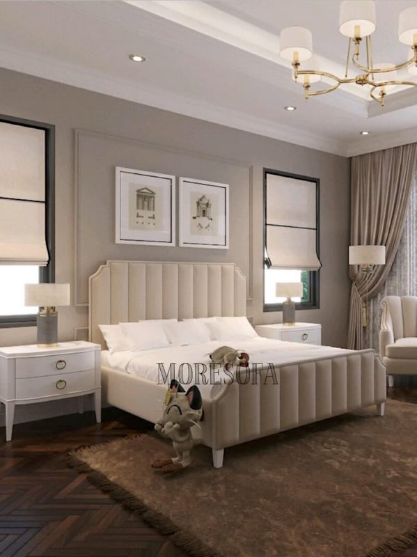 Mẫu giường ngủ hiện đại bọc nỉ cao cấp mà trắng sữa trẻ trung, sang trọng, tinh tế cho phòng ngủ