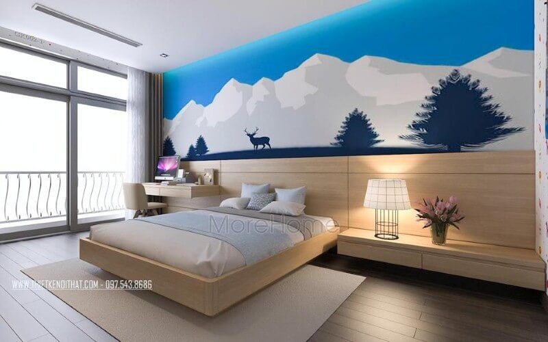 Trang trí nội thất phòng ngủ trẻ có ban công cùng cửa sổ lớn giúp không gian trở nên thông thoáng, đẹp, độc đáo.