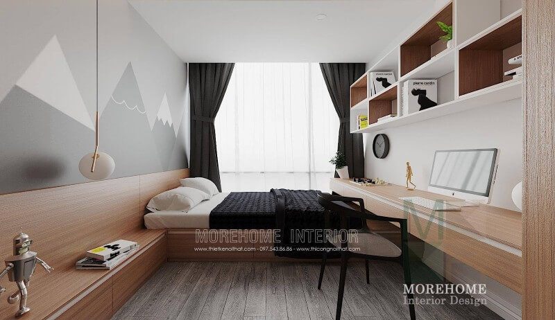 Nội thất phòng ngủ con được thiết kế hiện đại năng động với gam màu sáng năng động