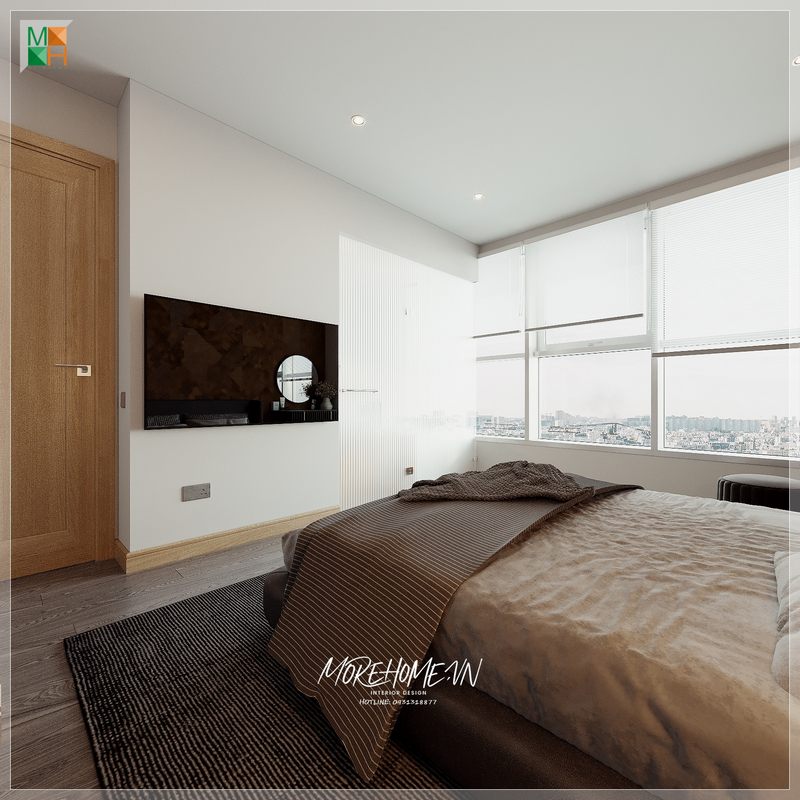 Mẫu thiết kế phòng ngủ chung cư hiện đại đơn giản tinh tế và tiện nghi mang đến 1 không gian sống chất lượng.